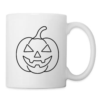Kürbis One-Line-Art – Halloween Skizze - Tasse - Weiß - Rechts