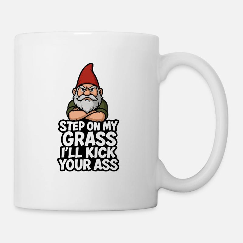 Gnome disant Marche sur mon herbe - Mug blanc - blanc