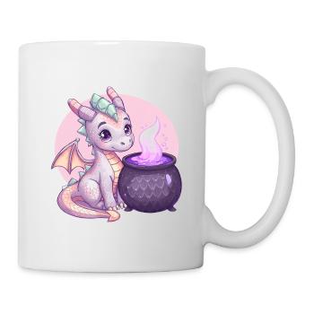 Süßer Drache mit Zauberkessel – Fantasy Art - Tasse - Weiß - Rechts