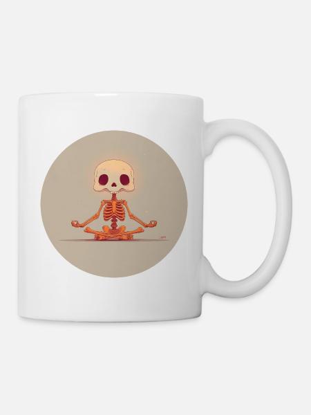 Skelett Meditationspose in Orange - Tasse - Weiß