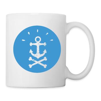 Jolly Roger Piraten Anker auf blauem Kreis - Tasse - Weiß - Rechts