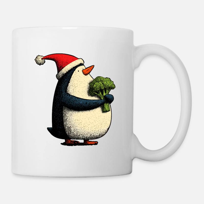 Pingouin de Noël drôle avec brocoli - Mug blanc - blanc