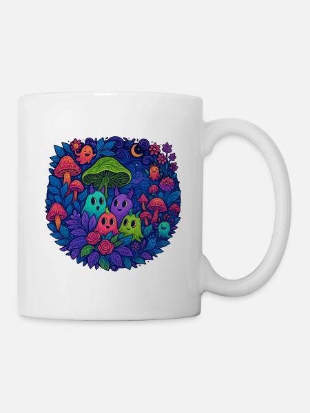 Neon Monster Freunde im Pilzwald - Tasse - Weiß