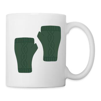 Gants sans doigts en tricot torsadé vert - Mug blanc - blanc - Droite