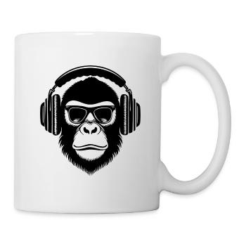 Fokussiert Affenkopf Gaming Kopfhörer Crew Shirt - Tasse - Weiß - Rechts
