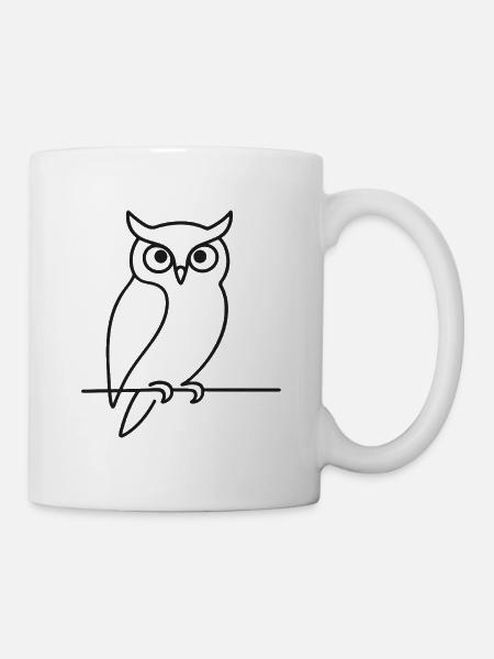 Eule Skizze auf Ast – Natur & Tierliebhaber - Tasse - Weiß