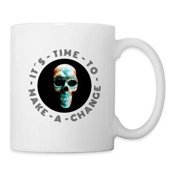 Neon Halftöne Schädel, Halloween, Rock, Biker - Tasse - Weiß - Rechts