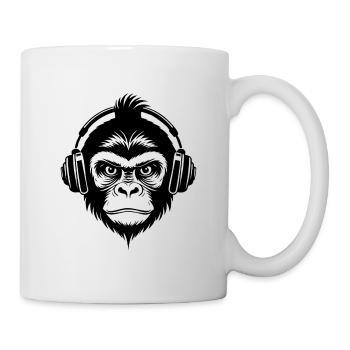 Affenkopf Plattenspieler Vinyl Fan Klub Shirt - Tasse - Weiß - Rechts