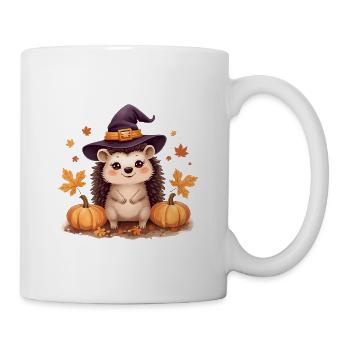 Herbstlicher Igel mit Hexenhut und Kürbissen - Tasse - Weiß - Rechts