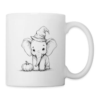 Halloween Elefant mit Hexenhut Süßes Design - Tasse - Weiß - Rechts