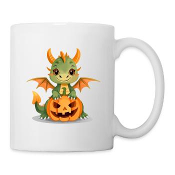 Cute Green Dragon with Halloween Pumpkin - Mug - white - Right