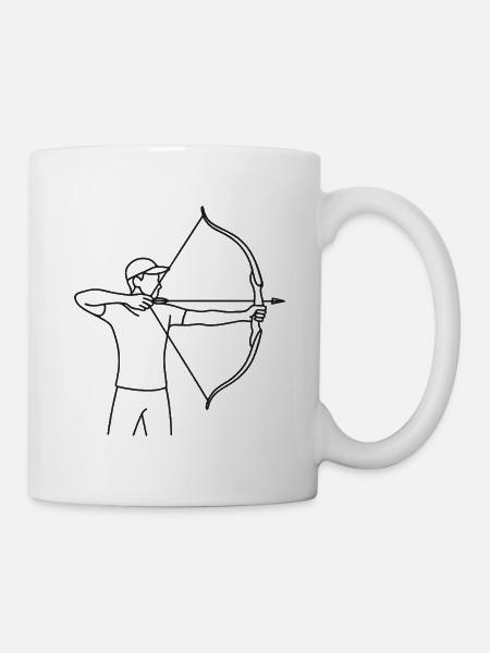Bogenschütze Skizze – minimalistisches Sport Motiv - Tasse - Weiß