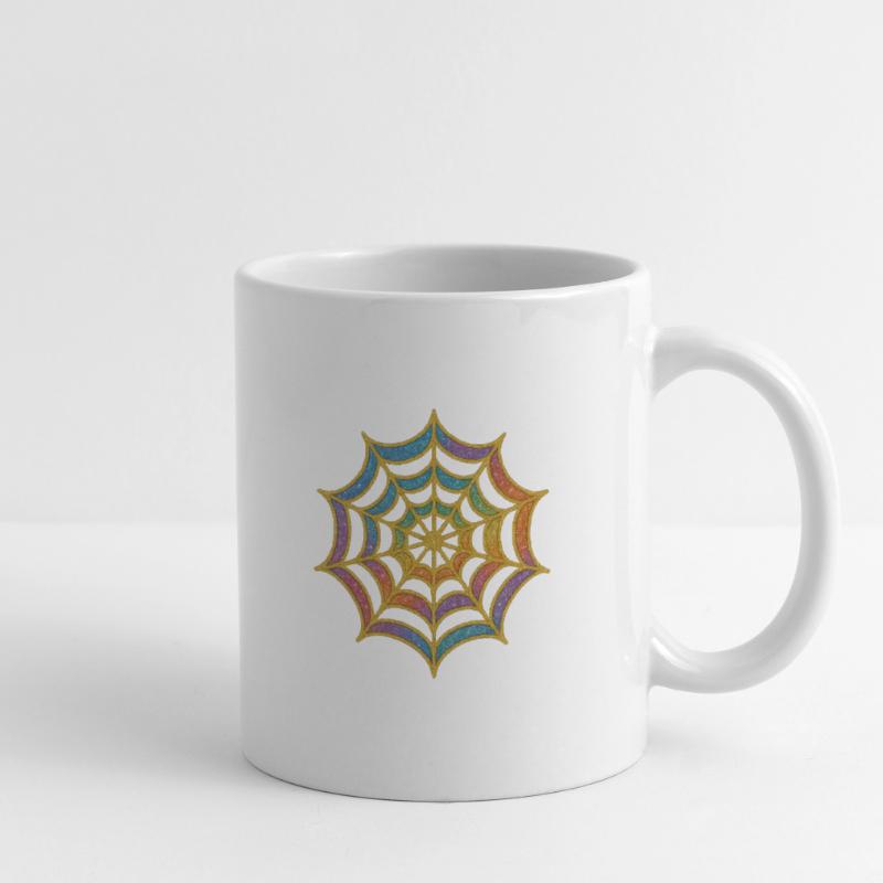 Spider Web | Rainbow Spider Web Gold Glitter Mug