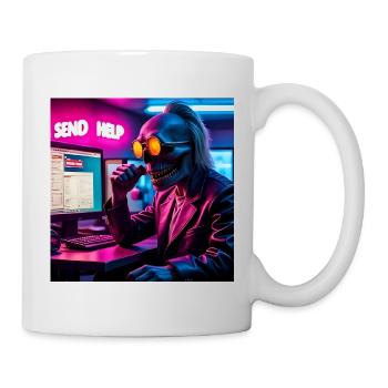 Cyberpunk Neon-Skull Hacker Send Help Design - Tasse - Weiß - Rechts