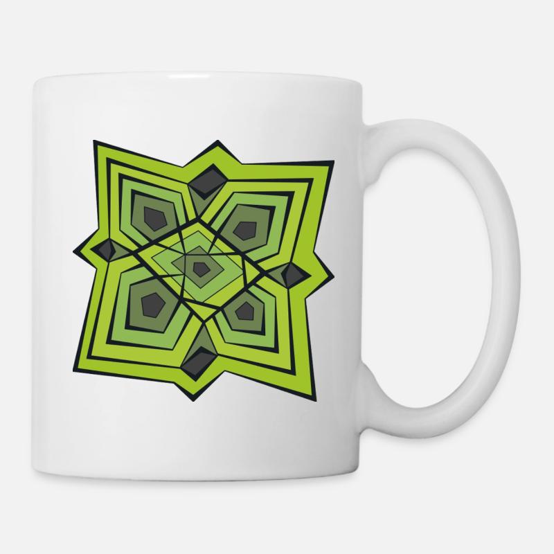 Grüne Mandala-Geometrie - Tasse - Weiß