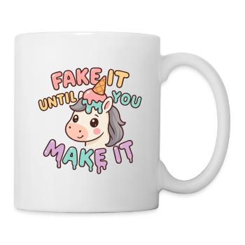 Licorne kawaii motivation drôle – Fake it until yo - Mug blanc - blanc - Droite