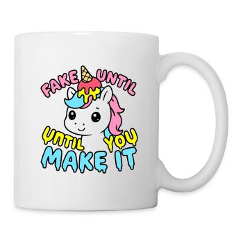 Cute Kawaii Unicorn – Fake It Until You Make It - Mug blanc - blanc - Droite