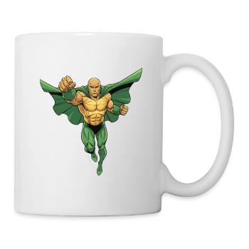 Hairless superhero with bald head in flight - Mug - white - Right