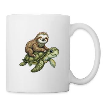 Sloth on turtle illustration - Mug - white - Right