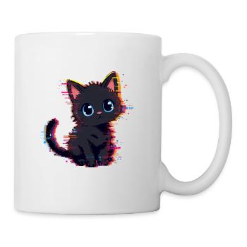 Neon Glitch Schwarze Katze Niedlich - Tasse - Weiß - Rechts