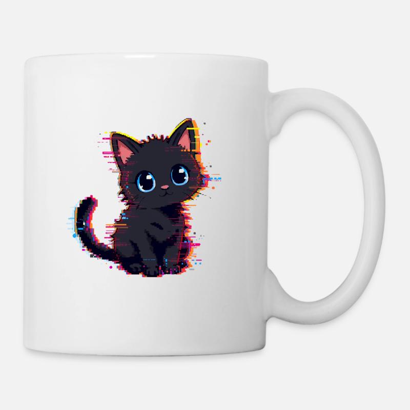 Neon Glitch Black Cat Cute - Mug - white