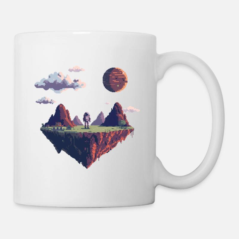8-Bit Pixel Astronaut on Floating Island - Mug - white