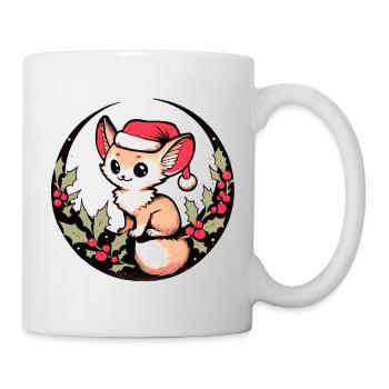 Kawaii Fuchs im Stechpalmenkreis Weihnachtsmütze - Tasse - Weiß - Rechts