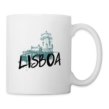 Belém-Turm in Lissabon, türkisfarbene Silhouette - Tasse - Weiß - Rechts