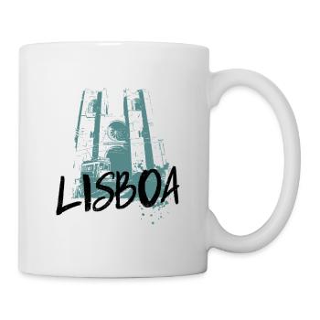 Straßenbahn und Kathedrale, Lissabon blaue Illustration - Tasse - Weiß - Rechts