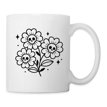 Blumen Totenkopf Skizze – gruseliges Halloween - Tasse - Weiß - Rechts