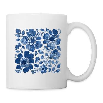 Floral pattern with denim texture – stylish design - Mug - white - Right