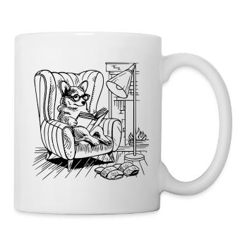 Reading Corgi Dog Vintage Bookish Shirt - Mug - white - Right