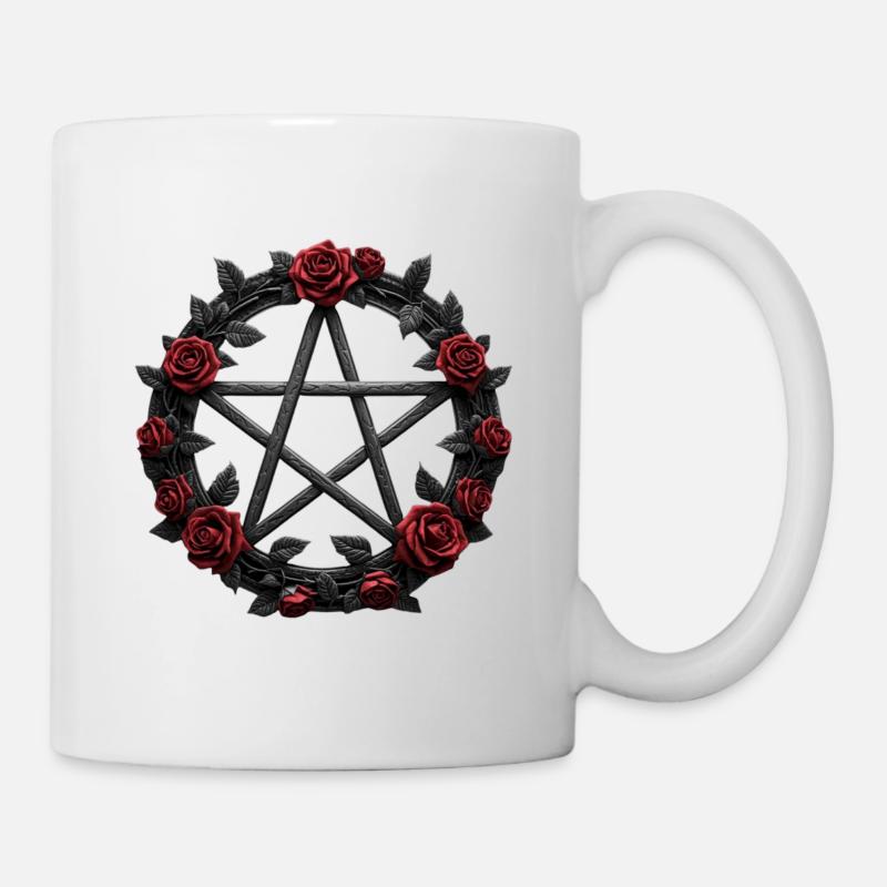 Circle of Roses Pentagram Gothic - Mug - white