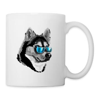 Husky avec des lunettes de soleil bleues - Mug blanc - blanc - Droite