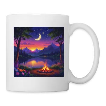 Mondnacht am Bergsee Lagerfeuer - Tasse - Weiß - Rechts