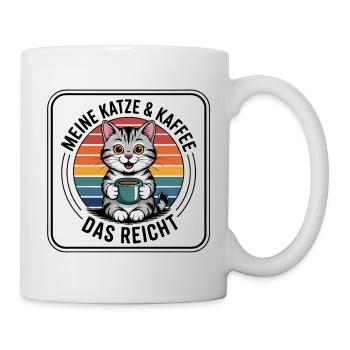 Kaffee Kätzchen im Retro Regenbogen - Tasse - Weiß - Rechts