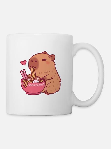 Süßes Capybara liebt es, Ramen-Nudeln zu essen - Tasse - Weiß