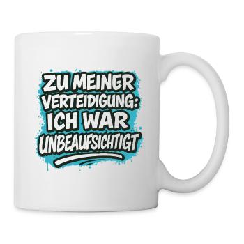 Zu meiner Verteidigung – ich war unbeaufsichtigt - Tasse - Weiß - Rechts