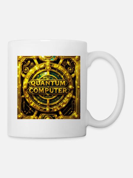 Golden Quantum Computer Emblem - Mug - white