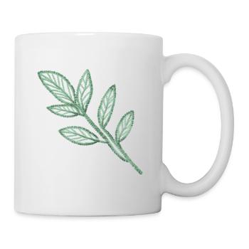 Feuilles vert menthe en aspect broderie - Mug blanc - blanc - Droite