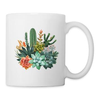 Sukkulenten & Kakteen Aquarell Komposition - Tasse - Weiß - Rechts