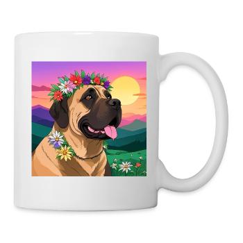 Dogue avec couronne florale - Mug blanc - blanc - Droite