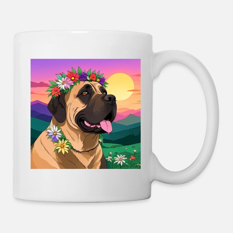 Mastiff mit Blumenkranz - Tasse - Weiß