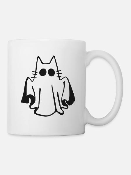 Cat in Ghost Costume – Funny Halloween Motif - Mug - white