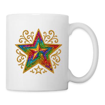 Stern | Regenbogenstern mit Goldornament - Tasse - Weiß - Rechts