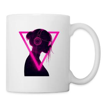 Neon Girl with Headphones - Rave Music Vibes - Mug - white - Right