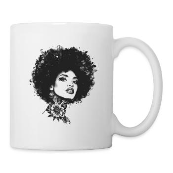 Floral Tattoo Afro Portrait Woman Monochrome - Mug - white - Right
