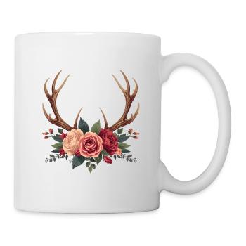 Deer Antlers & Roses - Boho Nature Design - Mug - white - Right