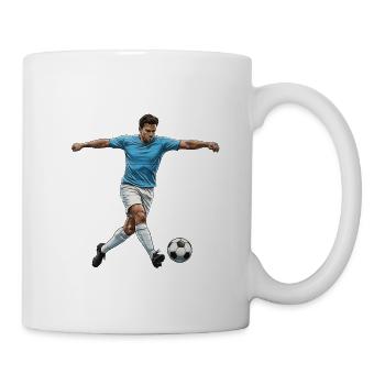 Soccer Player Blue Shirt Goal Shot Comic Sti - Mug - white - Right