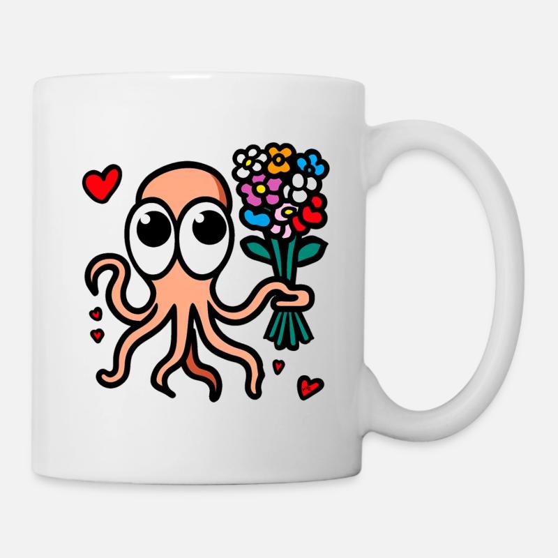 Waving Octopus Floral Bouquet - Mug - white